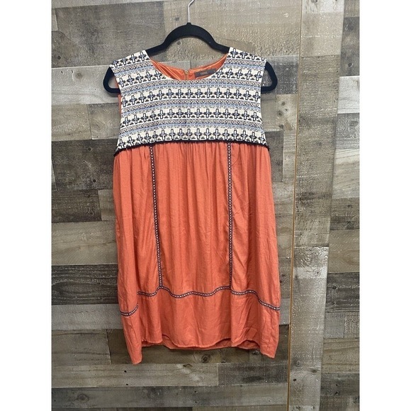 THML By Anthropologie Orange & Blue Embroidered Boho Dress SZ Large - Picture 1 of 7